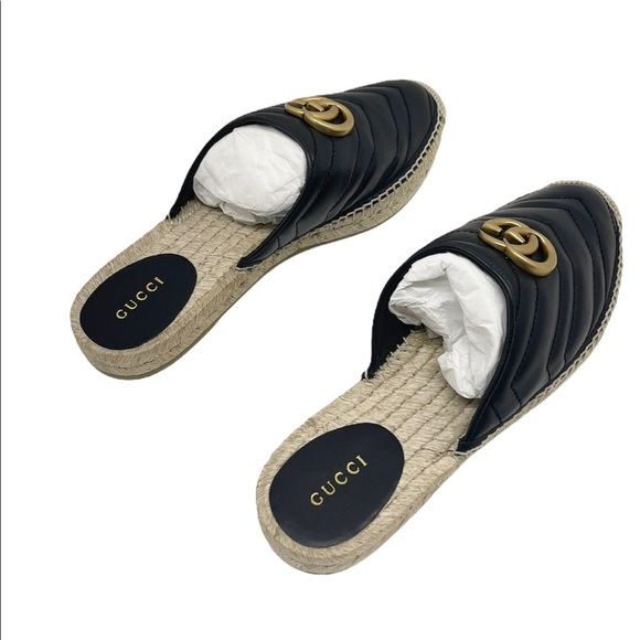 Gucci GG Marmont Quilted Black Leather Espadrille - Picture 8 of 12